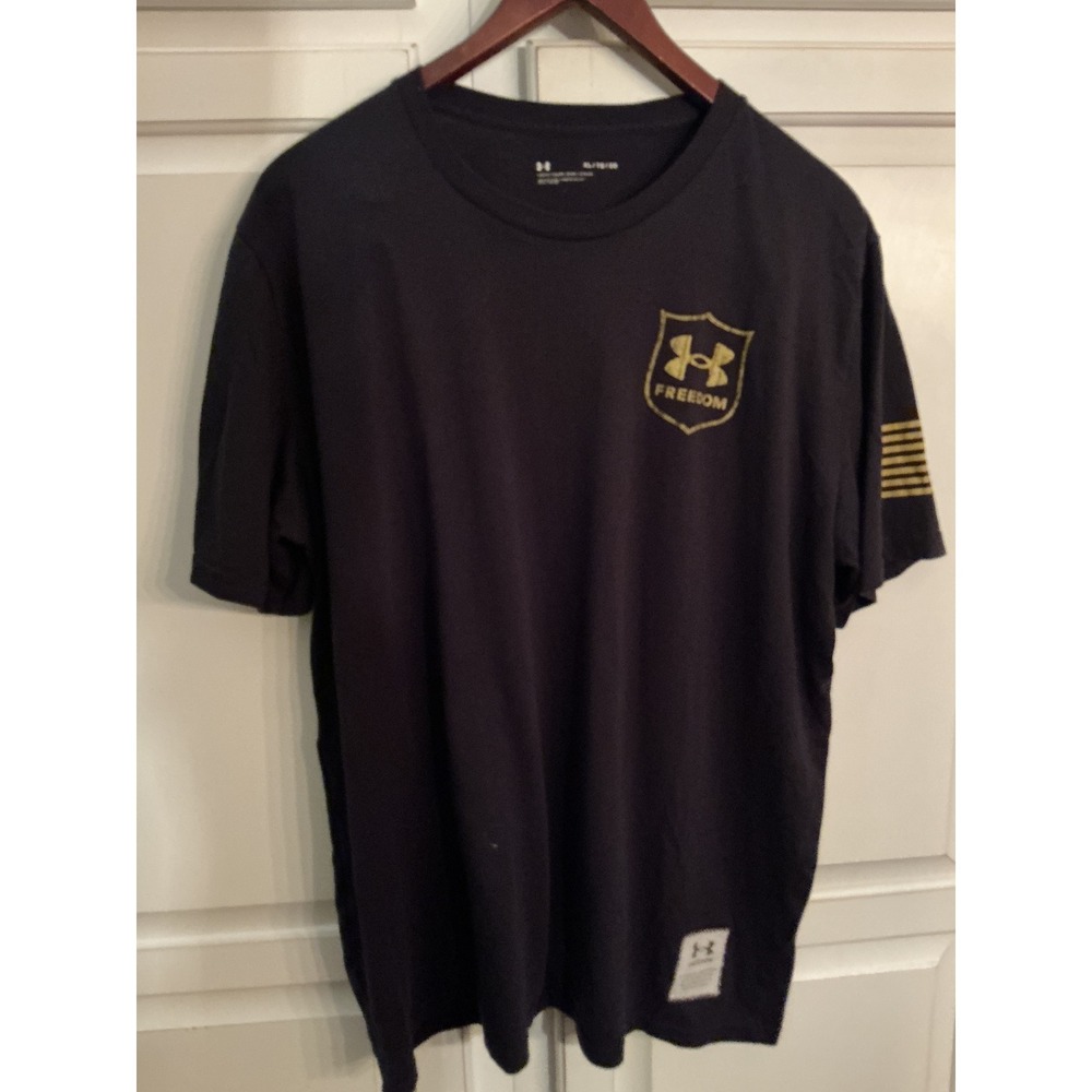 Under Armour Freedom Eagle T-Shirt Mens XL Black Gold Graphic Short Sleeve Loose